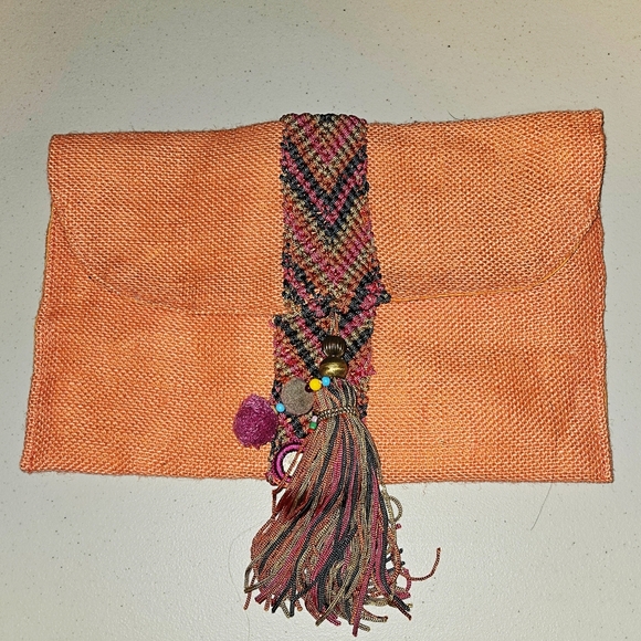 Orange Woven Clutch with Tassel - Picture 1 of 6